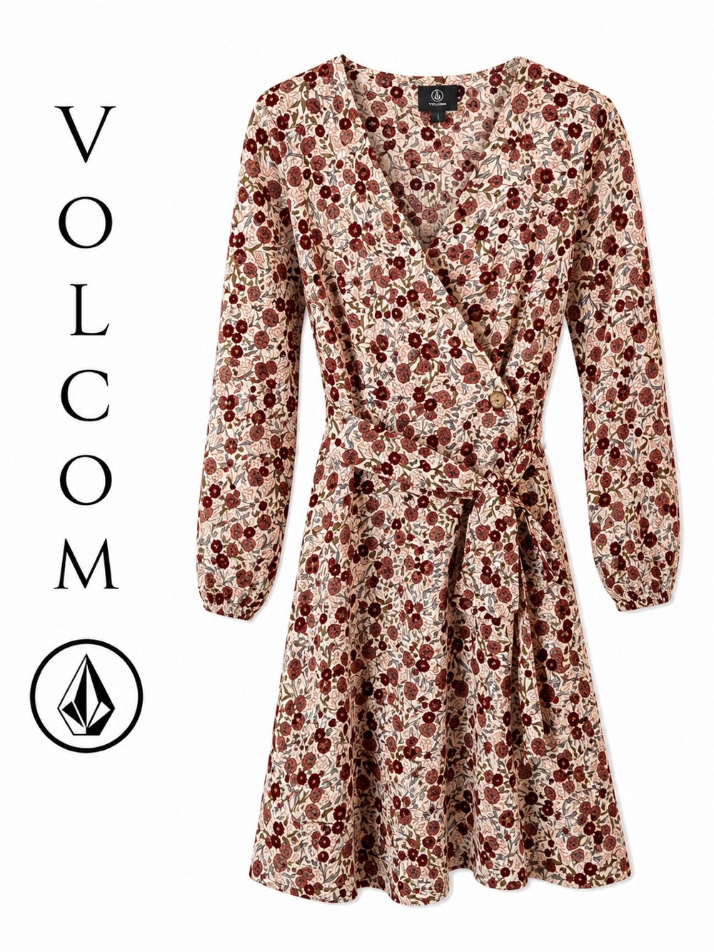 Volcom Floral Wrap Dress Small Boho Cottagecore Festival Mini Dress F